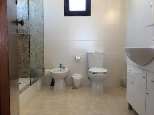 a bathroom with a toilet and a sink and a shower at Vila Praia Apartment in Albufeira +8 photos