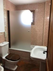 a bathroom with a toilet and a sink at Hotel Cortijo Las Grullas in Benalup Casas Viejas