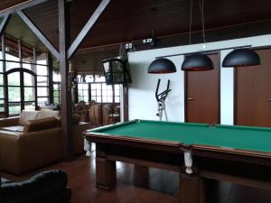 a living room with a pool table and a couch at Casa Petrópolis Temporada in Petrópolis