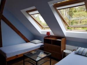 a room with two beds and two windows at Willa Reverans in Borne Sulinowo