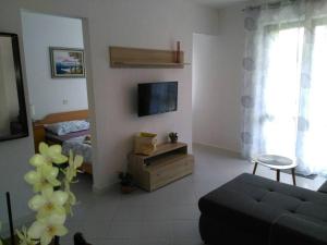 salon z kanapą i telewizorem w obiekcie Apartment Bozac w Rovinj