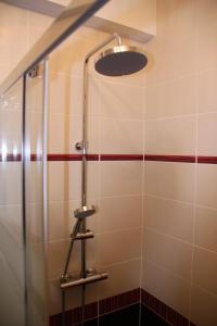 アンボワーズにあるSur les toits d'Amboiseの赤と白のタイル張りのバスルーム(シャワー付)