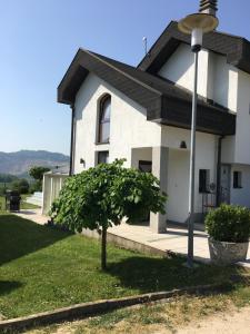 a white house with a tree in front of it at Luxeriöse Villa mit Bergblick in Donji Ljenobud