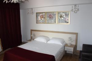 a bedroom with a bed and two pictures on the wall at Hotel Ciucas in Vălenii de Munte