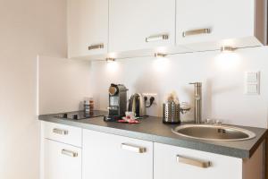 a kitchen with a sink and a counter top at GIRBL bio APARTMENTS - Haus Girbl in Strobl