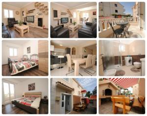 a collage of pictures of a living room and dining room at Villa Guliver in Slatine