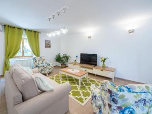 ein Wohnzimmer mit 2 Stühlen und einem TV in der Unterkunft VillaNuova in Šušnjevica