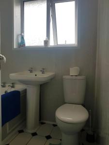 een badkamer met een toilet, een wastafel en een raam bij Blackpoolholidaylets Salmesbury Avenue Families And Contractors only in Blackpool