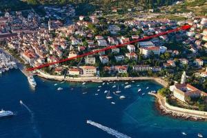 an aerial view of a harbor with boats in the water at Villa Tajnikov in Hvar