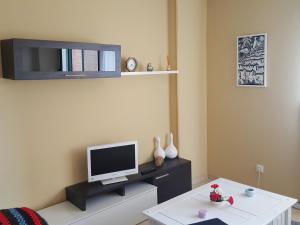 a living room with a television and a coffee table at Acogedor Apartamento in La Lastrilla