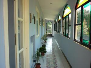 a hallway of a house with windows and plants at Dependance di Villa Elizabeth 4 posti letto in Milazzo