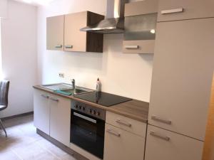 a kitchen with a sink and a stove top oven at Fewo Metzger in Eigeltingen