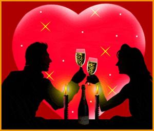 a couple with champagne glasses in front of a heart at Casa Rural La Lumbre in Enguídanos