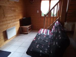 a living room with a couch and a tv at chalet 2007 in Le Boulay