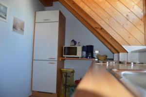 a kitchen with a white refrigerator and a microwave at Schuler-Petschler in Obereisenheim