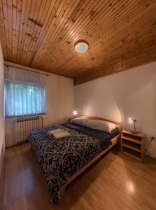 a bedroom with a bed and a wooden ceiling at Apartment Barica in Smoljanac