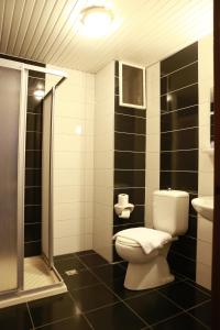 a bathroom with a toilet and a shower at Maren Beach Apart Hotel in Alanya