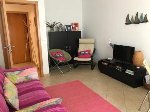 a living room with a couch and a tv at Apartamento Porto de Areia in Peniche