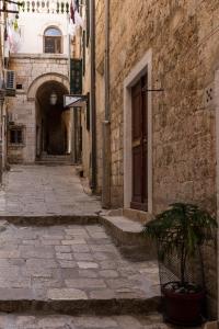 an alley with a potted plant on the side of a building at Apartment Stulli 2 in Dubrovnik