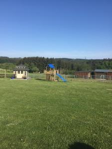 ein Spielplatz mit Rutsche auf einer Rasenfläche in der Unterkunft Weinstraße 2 in Höchstberg