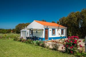 a small house with an orange roof in a yard at Monte do Costa in Aljezur