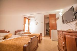 a bedroom with two beds and a flat screen tv at Hotel Fiammanti in Herceg-Novi