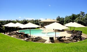 a swimming pool with chairs and umbrellas at Ashnil Mara Camp in Talek