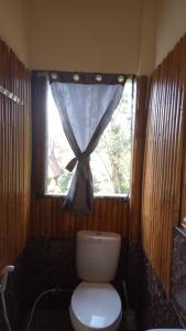 a bathroom with a toilet and a window at Rura Raya Homestay in Rantepao