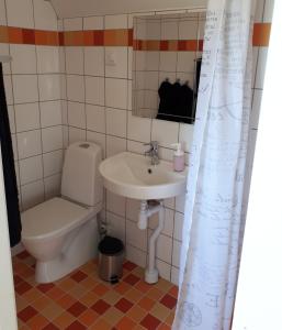 ein Badezimmer mit Toilette und Waschbecken in der Unterkunft Stenaberg in Kungsbacka + 14 Fotos