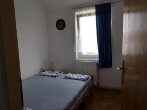 a bedroom with a bed in a room with a window at Plaža in Sremska Mitrovica
