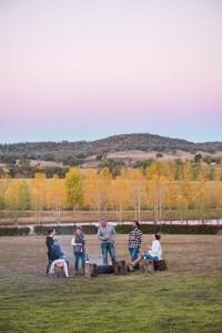 a group of people standing on logs in a field at Peppertree Hill in Mudgee