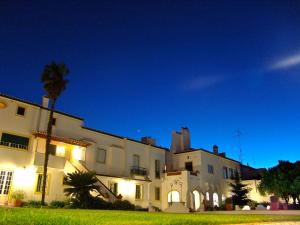 a large white building with a palm tree in front of it at Casa do Colegio Velho in Vila Viçosa