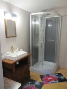 La salle de bains est pourvue d'une douche et d'un lavabo. dans l'établissement Le Piquet, à Fonsorbes