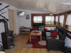 a living room with a couch and a stove at Bergfreiheit in Schierke