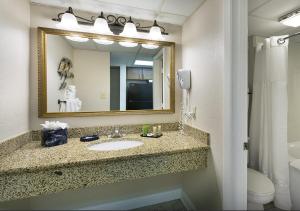 a bathroom with a sink and a mirror and a toilet at Sea Crest Oceanfront Resort in Myrtle Beach