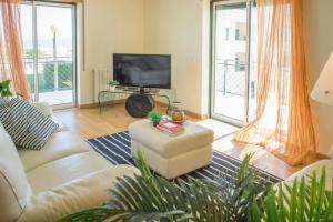 sala de estar con sofá y TV en Quinta das Rosas - Oceanview Apartment, en Buarcos