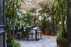 eine Terrasse mit einem Tisch und einem Haufen Pflanzen in der Unterkunft Al Viminale Hill Inn & Hotel in Rom