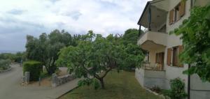 un edificio con un árbol al lado de una calle en Simonetti Apartments Malinska, en Malinska