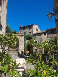 an old stone building with trees in front of it at Casa Vacanze del Borgo in Sassetta