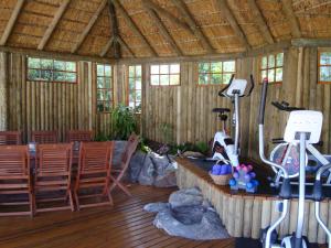 a room with chairs and a gym with wooden walls at Birdsnest Guest Accommodation in Hout Bay