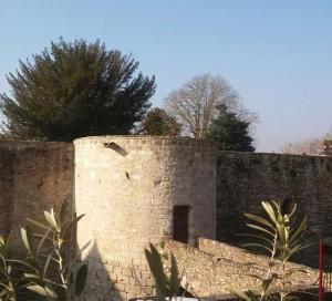 杜爾當的住宿－Chambre d'hôte du Château，围栏和树木旁的砖墙