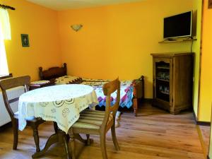 TV a/nebo společenská místnost v ubytování Apartmaji Pr-Gujlu Sela nad Podmelcem 5220 TOLMIN