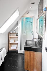 un bagno con lavandino e doccia di Boutique Hotel-Restaurant "De Zwarte Boer" a Ermelo