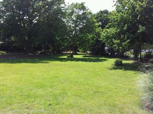 un campo de hierba con árboles y sombras en él en Ruxley Rooms, en Sidcup