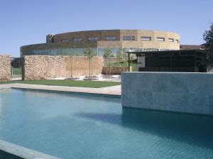 a pool of water in front of a building at Hotel Bodega Pago del Vicario in Las Casas