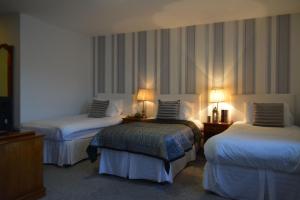 a hotel room with two beds and two lamps at Woodfield House Hotel in Limerick