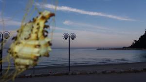 a view of a beach with a view of the ocean at Studios-Heaven in Chrysi Ammoudia
