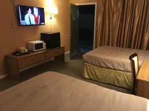 a hotel room with two beds and a tv at Motel 88 in Oneonta