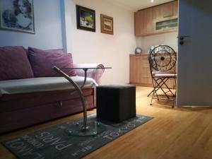 a living room with a couch and a table at Apartman Galerija in Novi Sad +5 photos