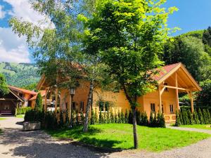 uma casa com uma árvore em frente em Mountain Inn Chalets & Apartments em Walchsee